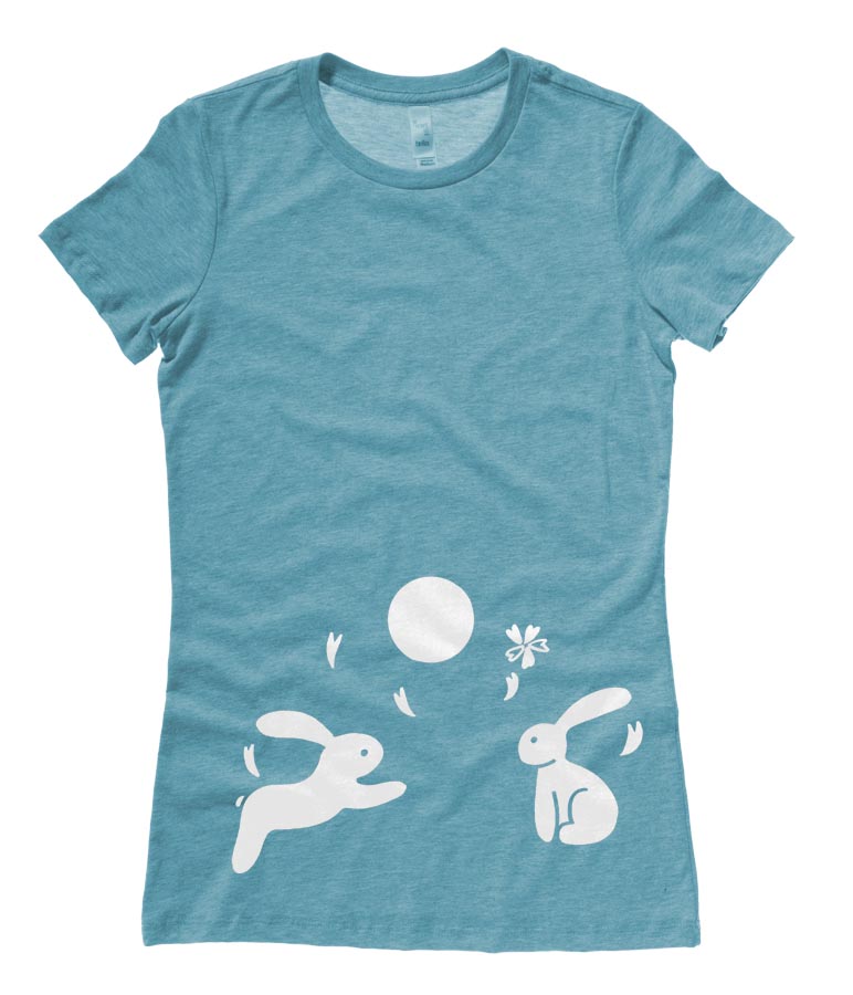 Japanese Moon Bunnies Ladies T-shirt - Teal
