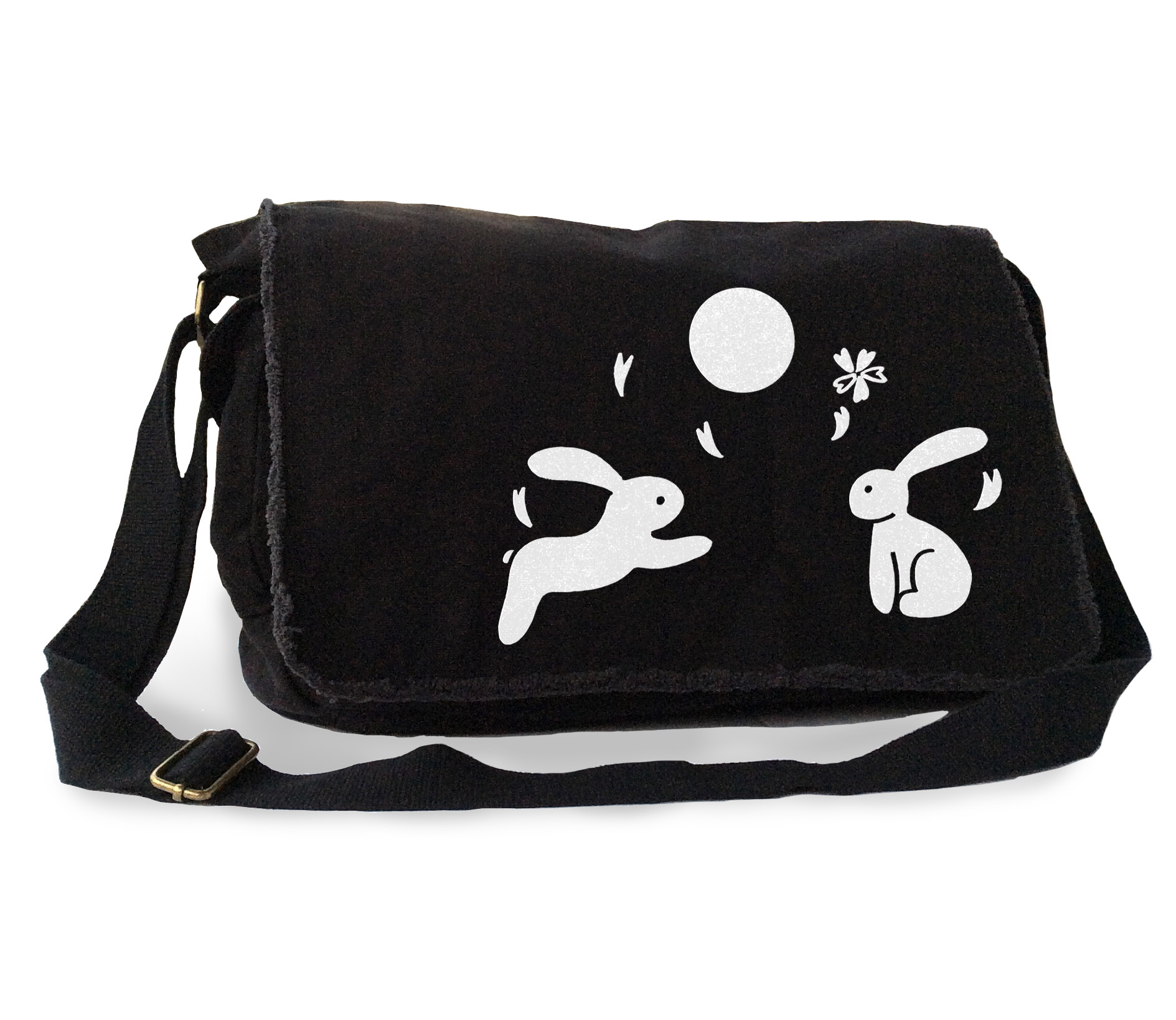 Asian Moon Bunnies Messenger Bag - Black