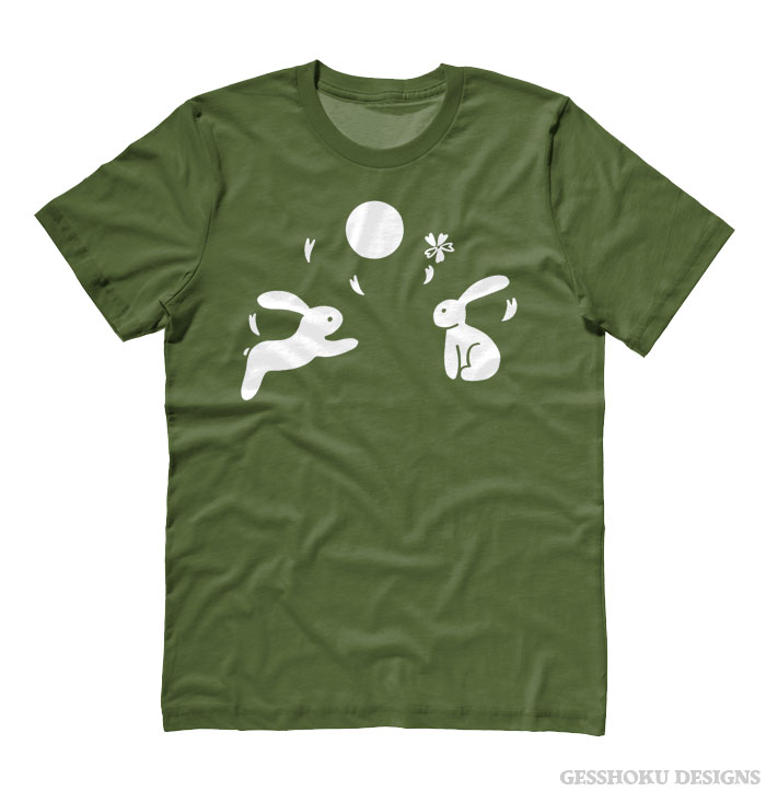 Japanese Moon Bunnies T-shirt - Olive Green