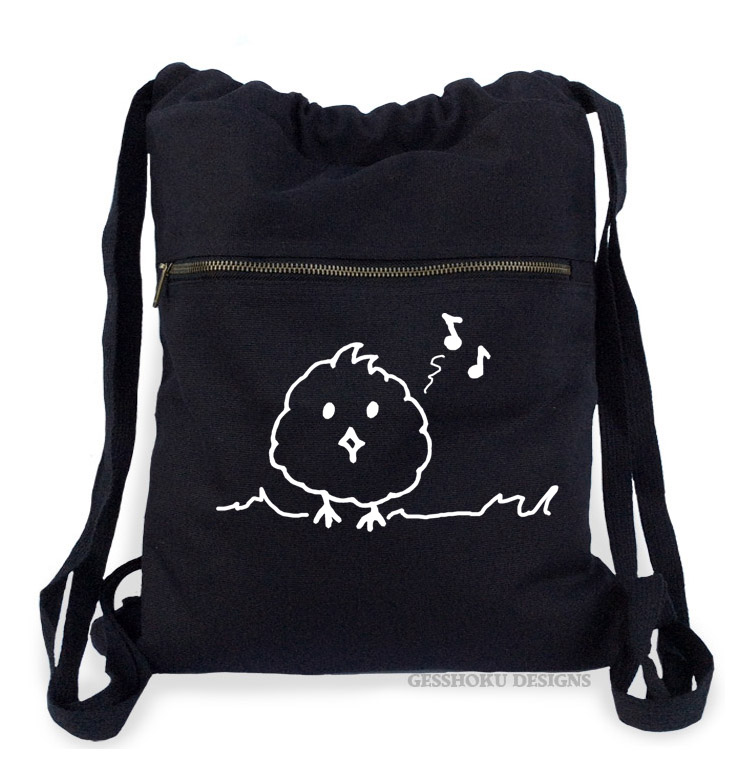 Kawaii Musical Bird Cinch Backpack - Black