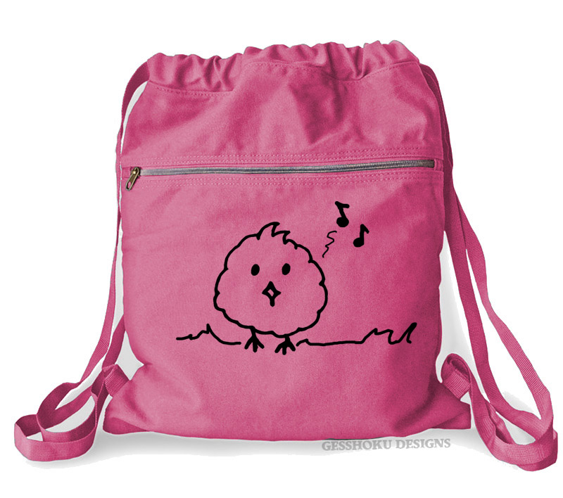 Kawaii Musical Bird Cinch Backpack - Raspberry