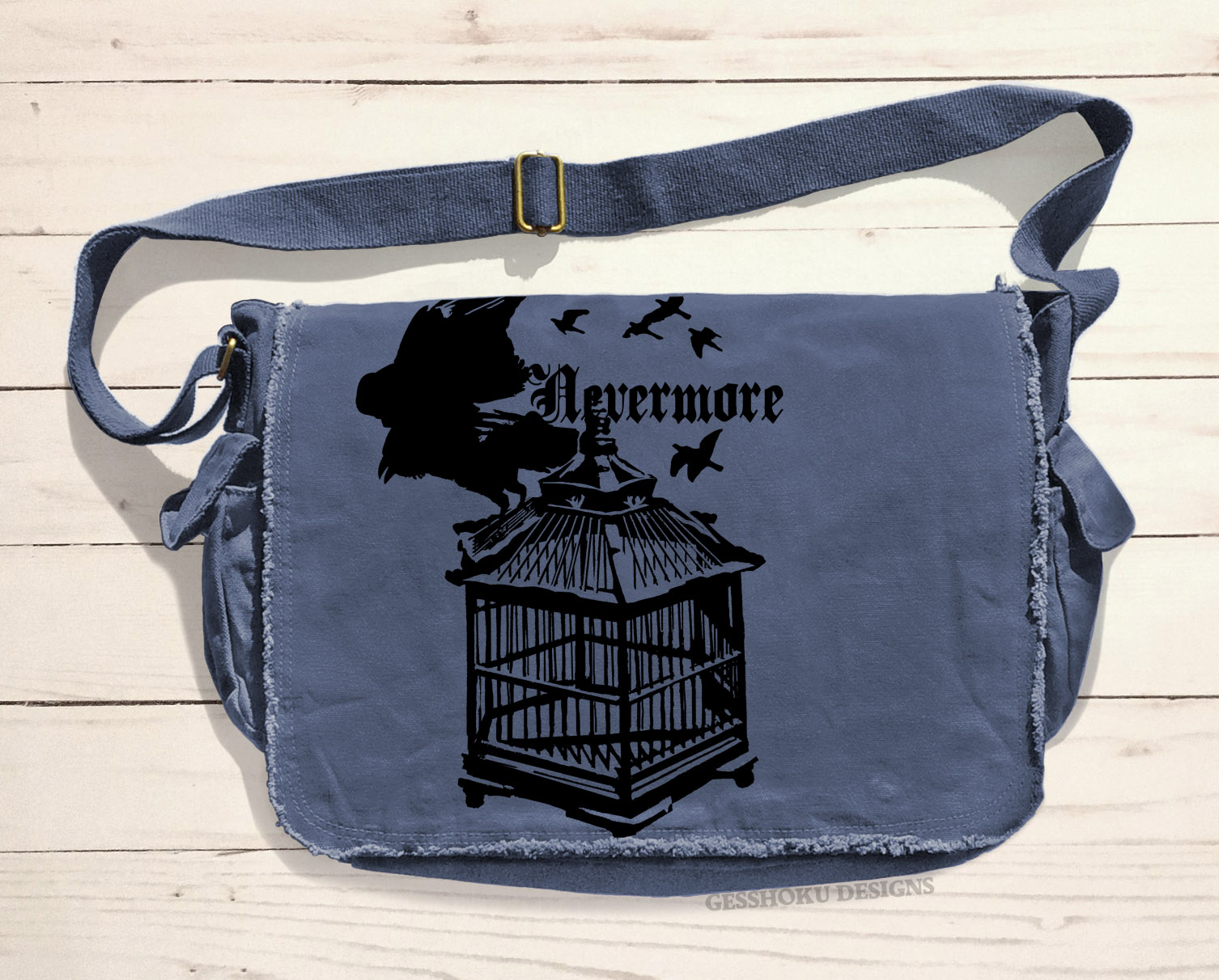 Nevermore: Raven's Cage Messenger Bag - Denim Blue