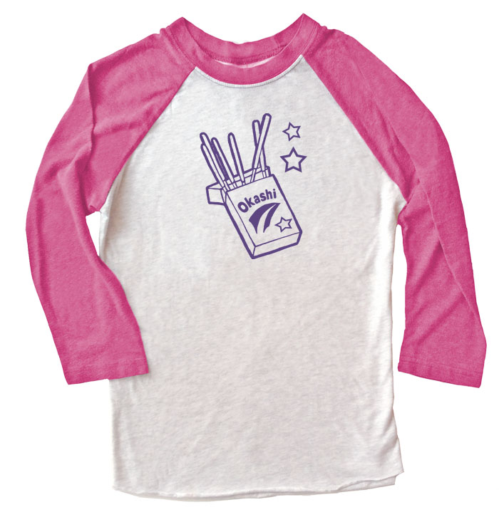 Okashi Kawaii Candy Raglan T-shirt 3/4 Sleeve - Pink/White