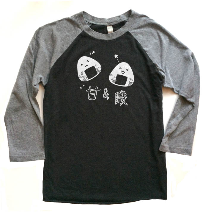 Onigiri Rice Balls Raglan T-shirt - Grey/Black