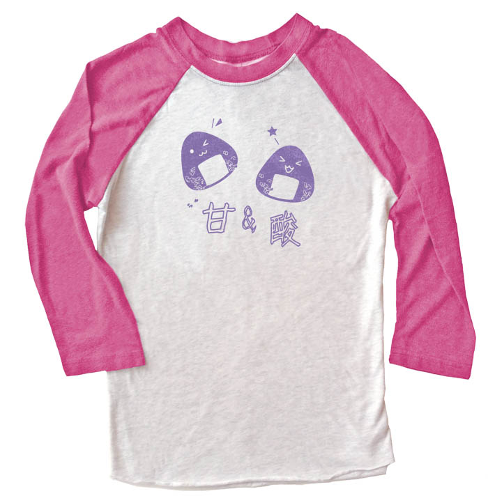 Onigiri Rice Balls Raglan T-shirt - Pink/White