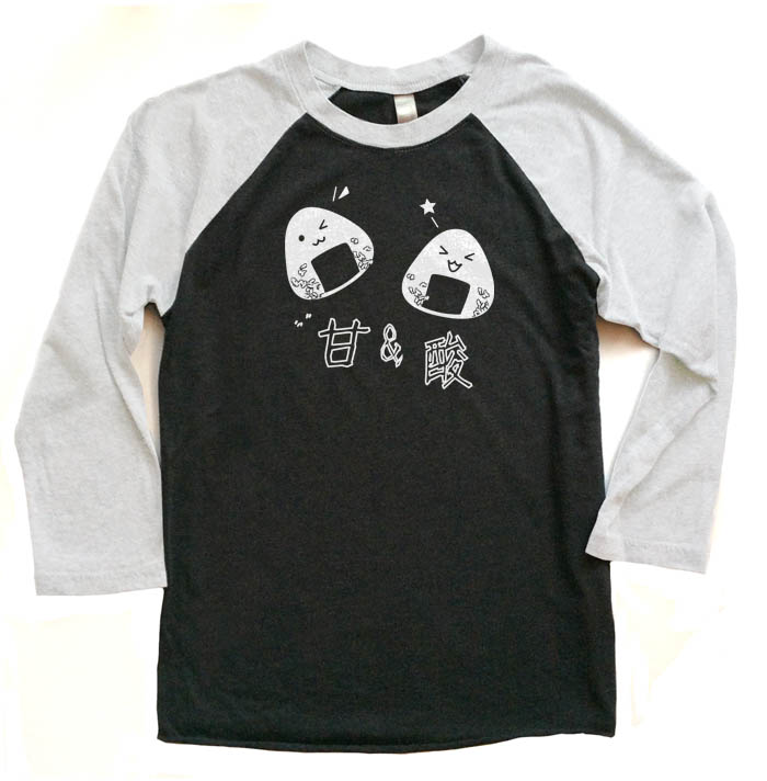 Onigiri Rice Balls Raglan T-shirt - White/Black