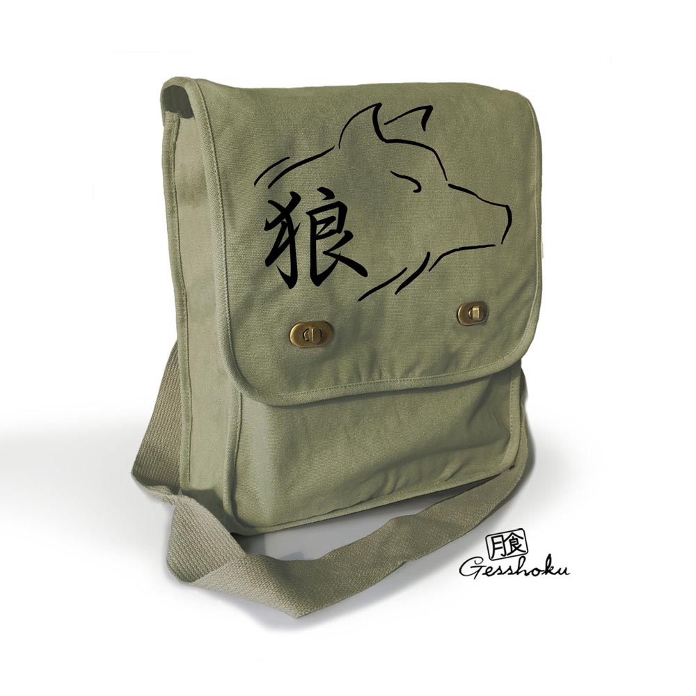 Ookami Wolf Kanji Field Bag - Khaki Green