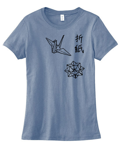 Origami Japanese Kanji Ladies T-shirt - Heather Blue