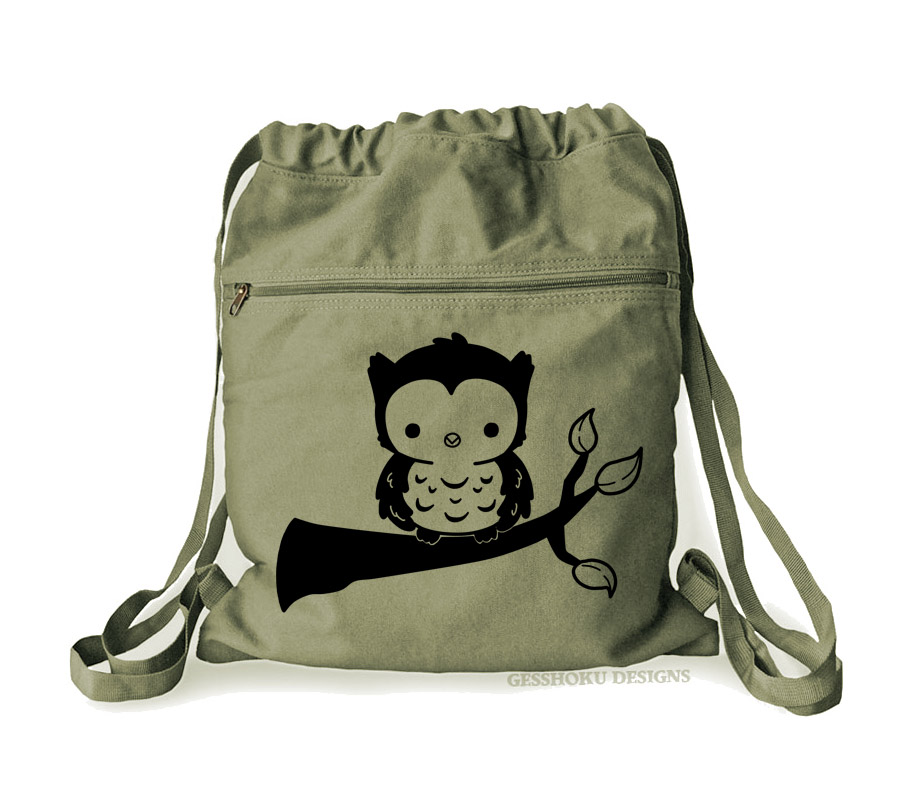 Fluffy Owl Cinch Backpack - Khaki Green