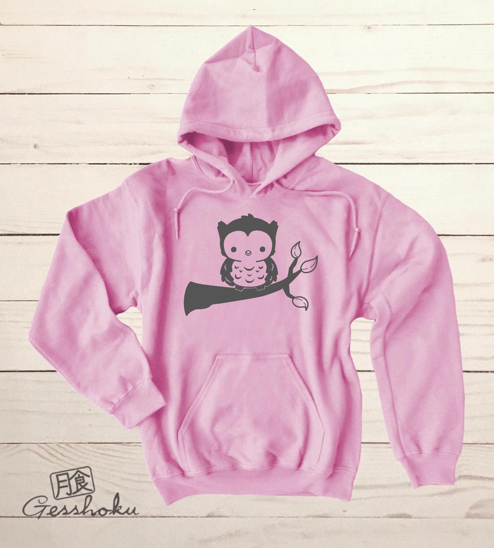 Fluffy Owl Pullover Hoodie - Light Pink