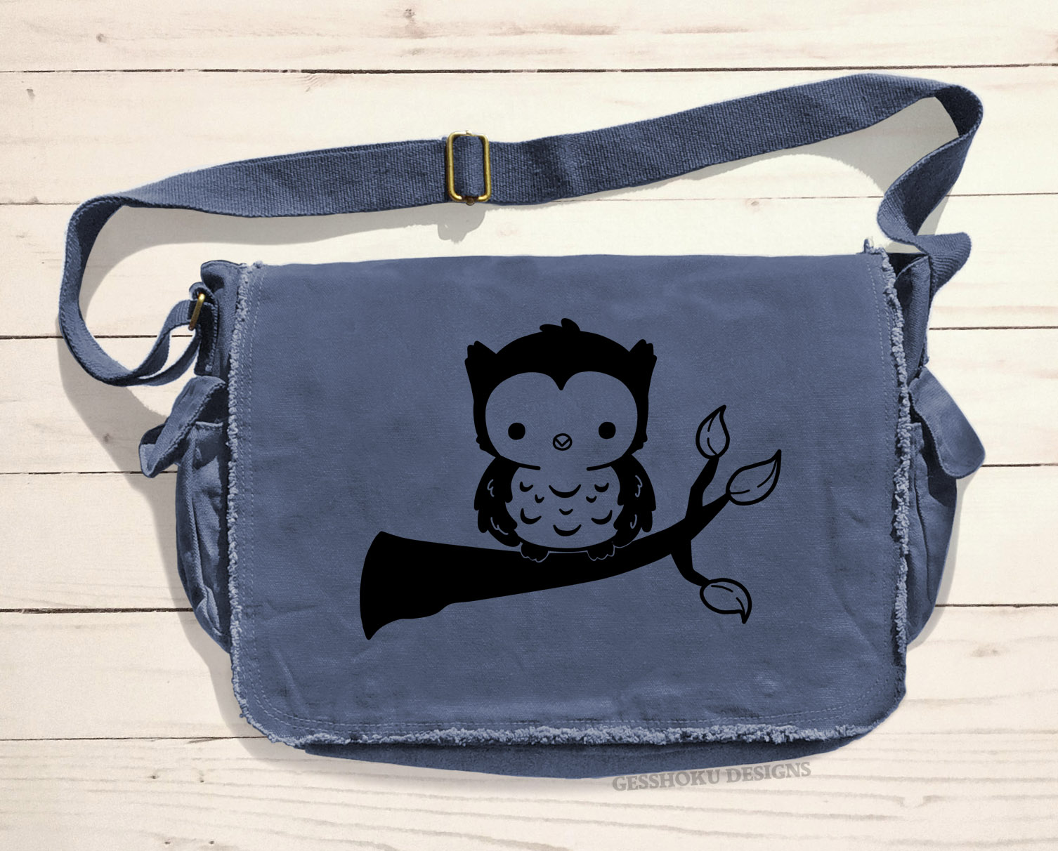 Fluffy Owl Messenger Bag - Denim Blue
