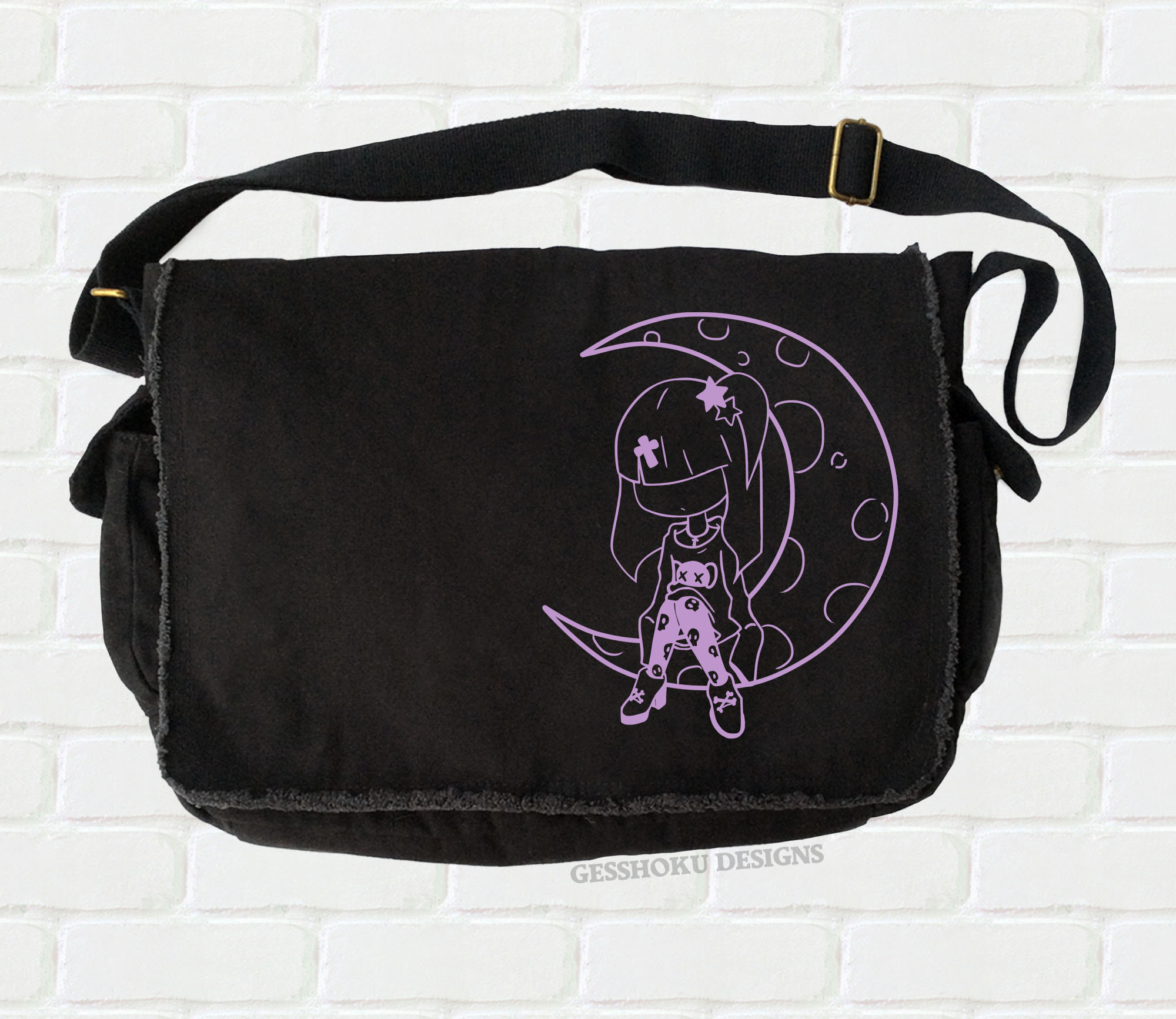 Pastel Moon Messenger Bag - Black/Purple