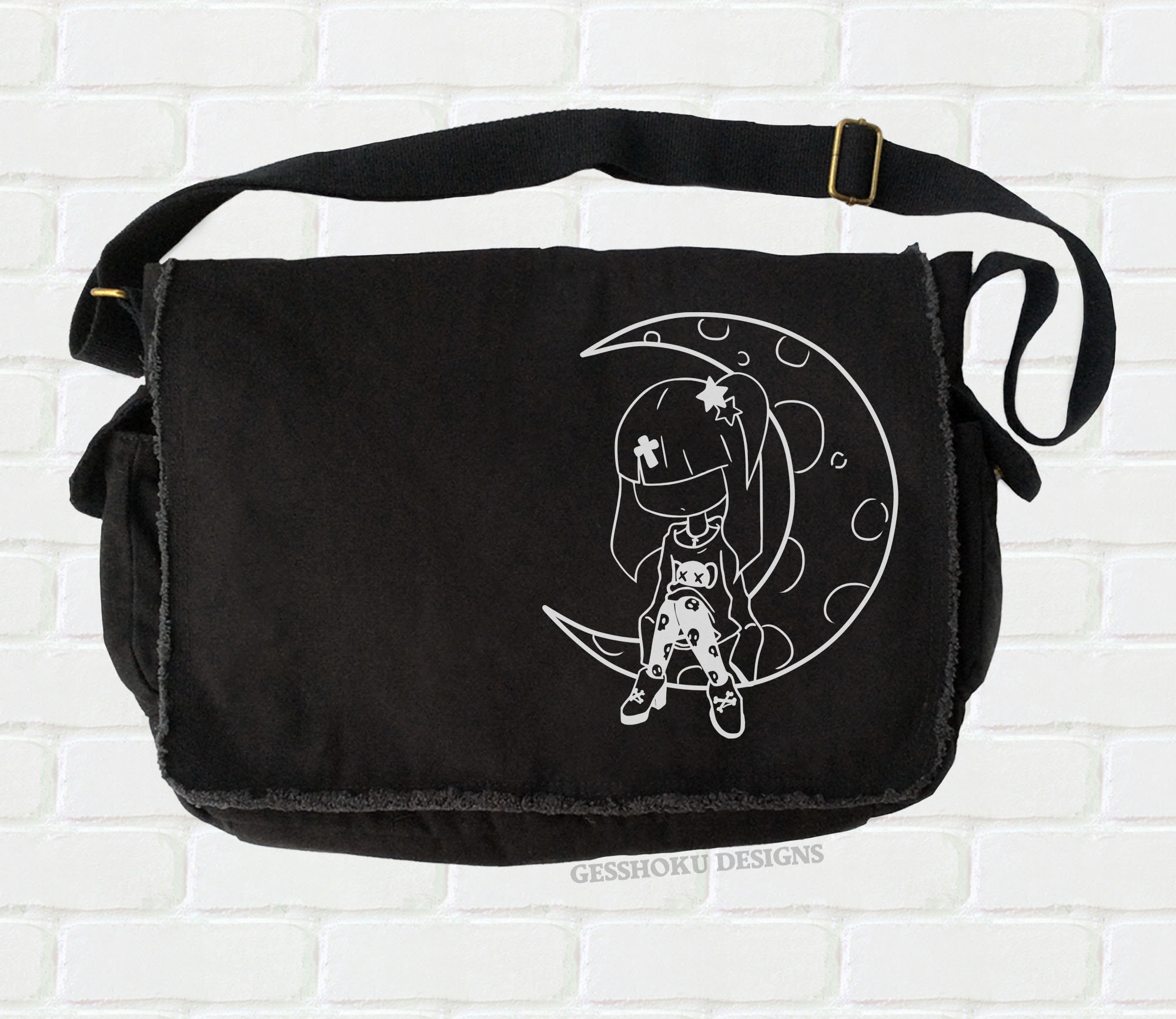 Pastel Moon Messenger Bag - Black/White