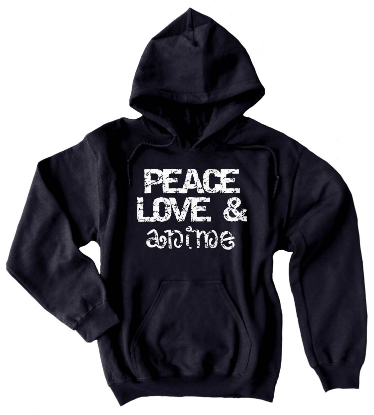 Peace, Love & Anime Pullover Hoodie - Black