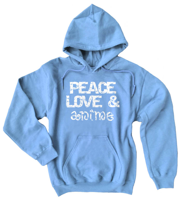 Peace, Love & Anime Pullover Hoodie - Light Blue