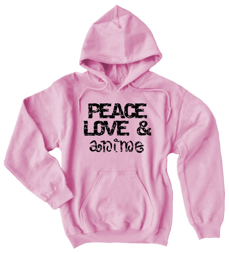Peace, Love & Anime Pullover Hoodie - Light Pink