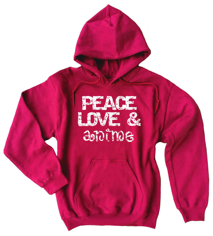 Peace, Love & Anime Pullover Hoodie - Red