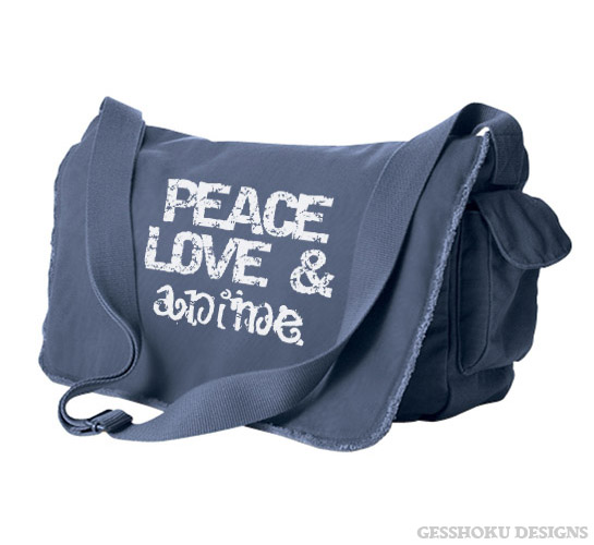 Peace Love and Anime Messenger Bag - Denim Blue