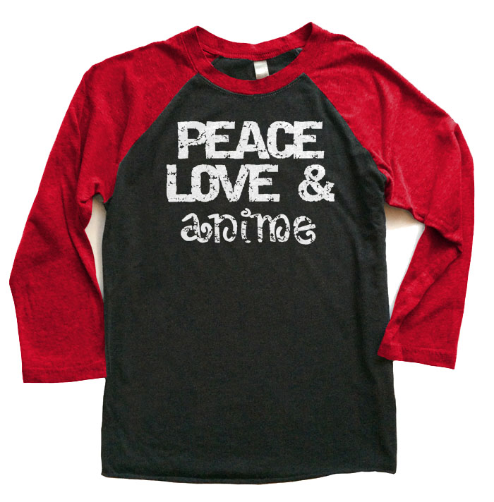 Peace Love & Anime Raglan T-shirt - Red/Black