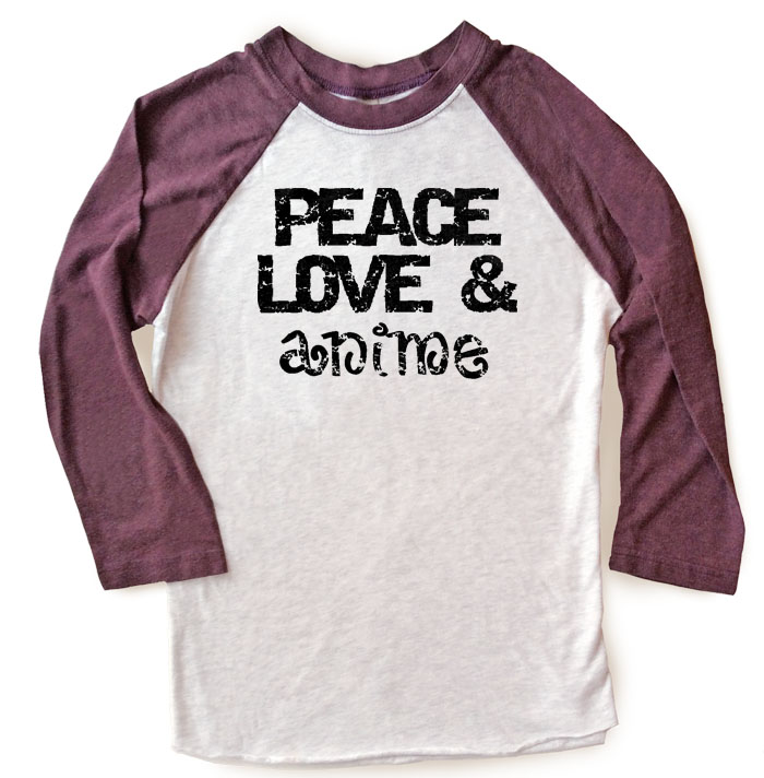 Peace Love & Anime Raglan T-shirt - Vintage Purple/White