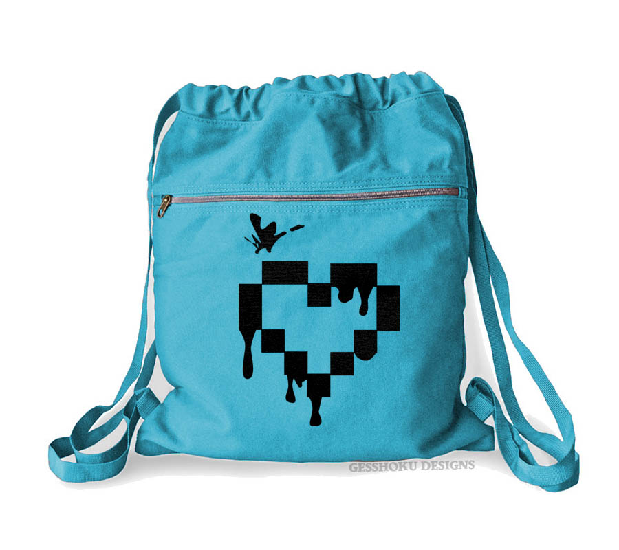 Pixel Heart Cinch Backpack - Aqua Blue