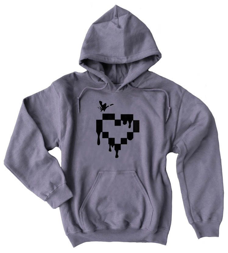 Pixel Drops Heart Pullover Hoodie - Charcoal Grey