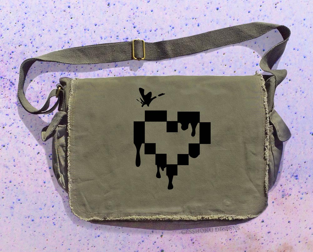 Pixel Drops Heart Messenger Bag - Khaki Green