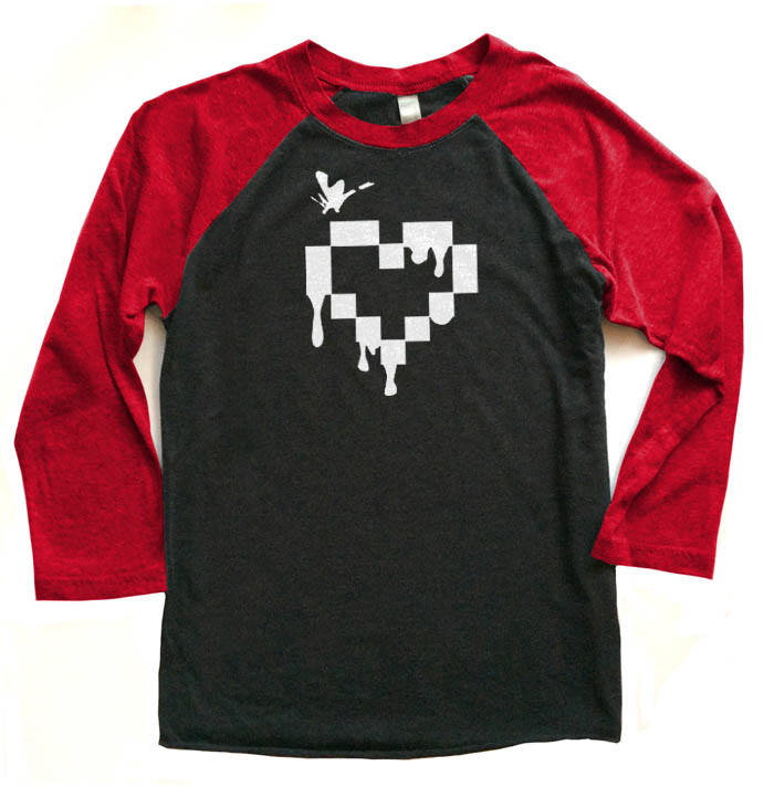 Pixel Heart Raglan T-shirt 3/4 Sleeve - Red/Black