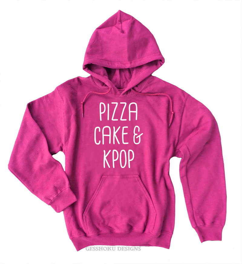 Pizza Cake & KPOP Pullover Hoodie - Hot Pink