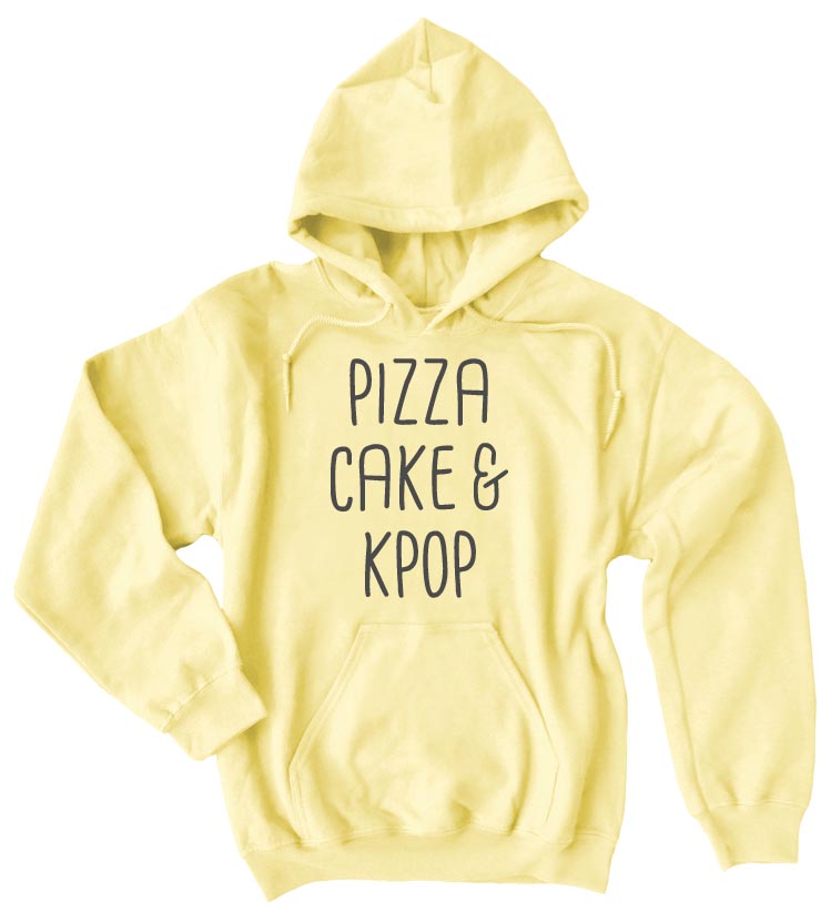 Pizza Cake & KPOP Pullover Hoodie - Yellow