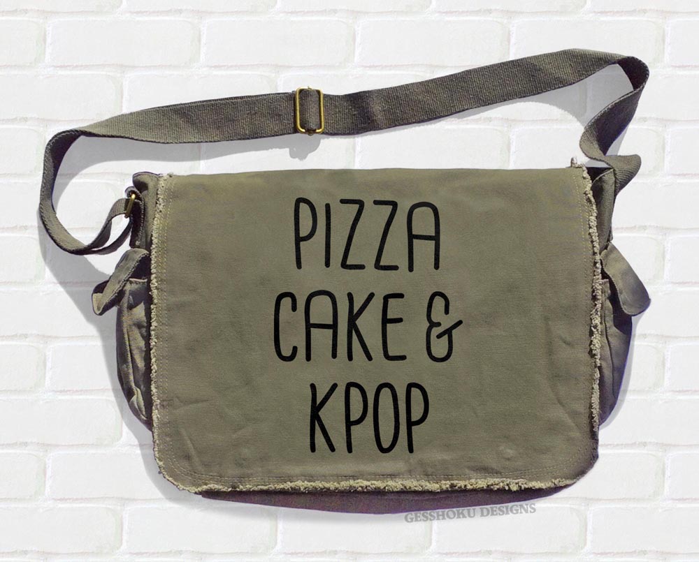 Pizza Cake & KPOP Messenger Bag - Khaki Green