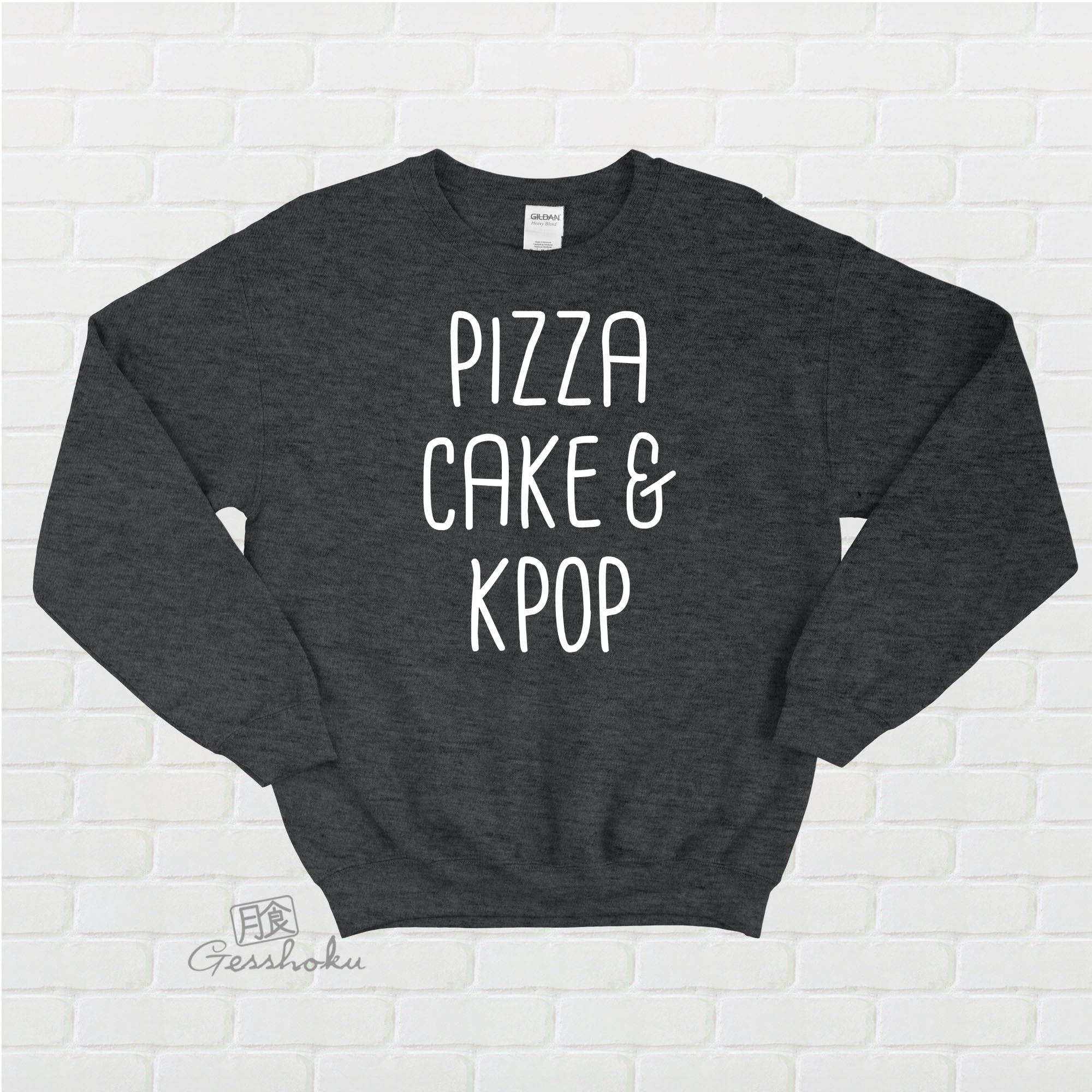 Pizza Cake & KPOP Crewneck Sweatshirt - Heather Black