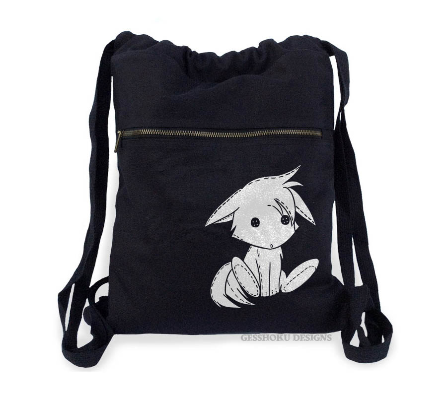 Plush Kitsune Cinch Backpack - Black