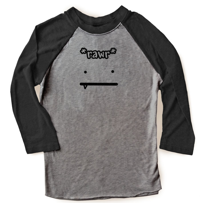 Rawr Face Raglan T-shirt 3/4 Sleeve - Black/Charcoal Grey