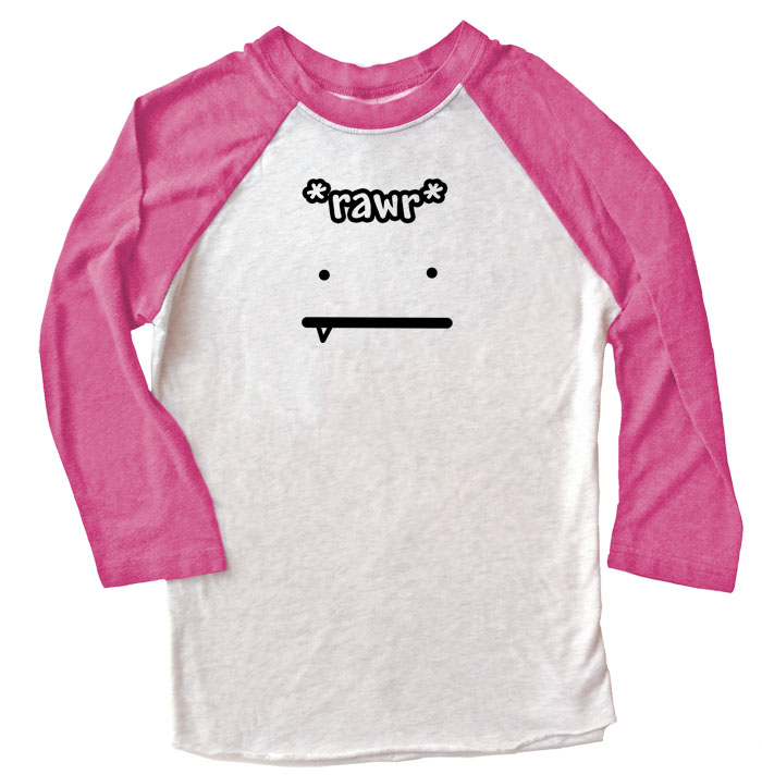 Rawr Face Raglan T-shirt 3/4 Sleeve - Pink/White