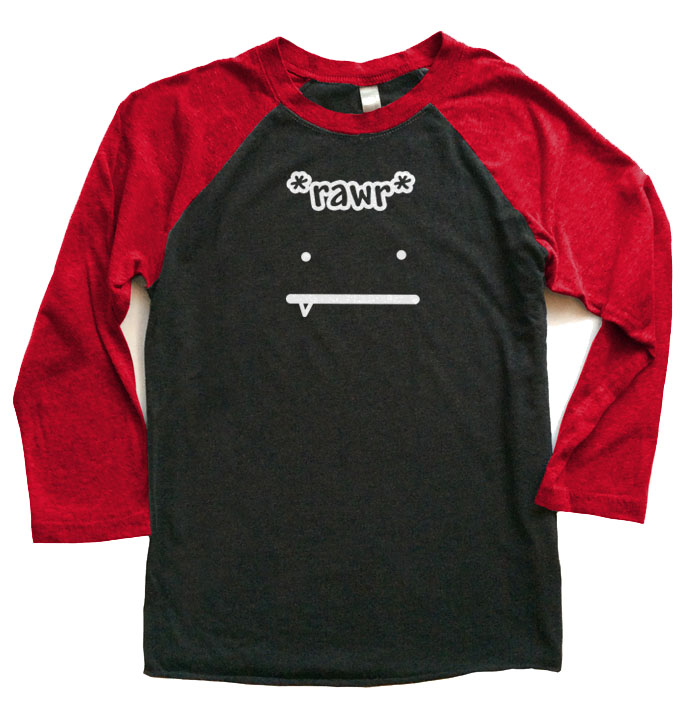 Rawr Face Raglan T-shirt 3/4 Sleeve - Red/Black