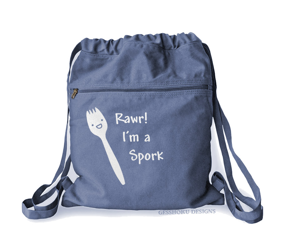Rawr! I'm a Spork Cinch Backpack - Denim Blue