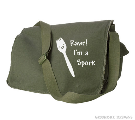 Rawr! I'm a Spork Messenger Bag - Khaki Green