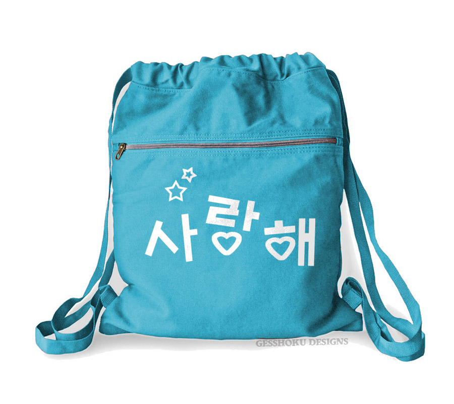 Saranghae Korean Cinch Backpack - Aqua Blue