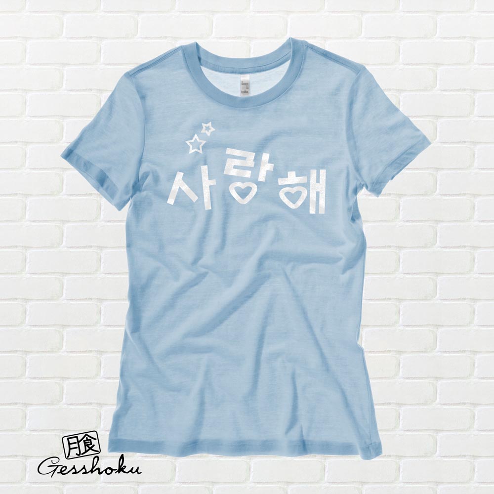Saranghae Korean "I Love You" Ladies T-shirt - Light Blue