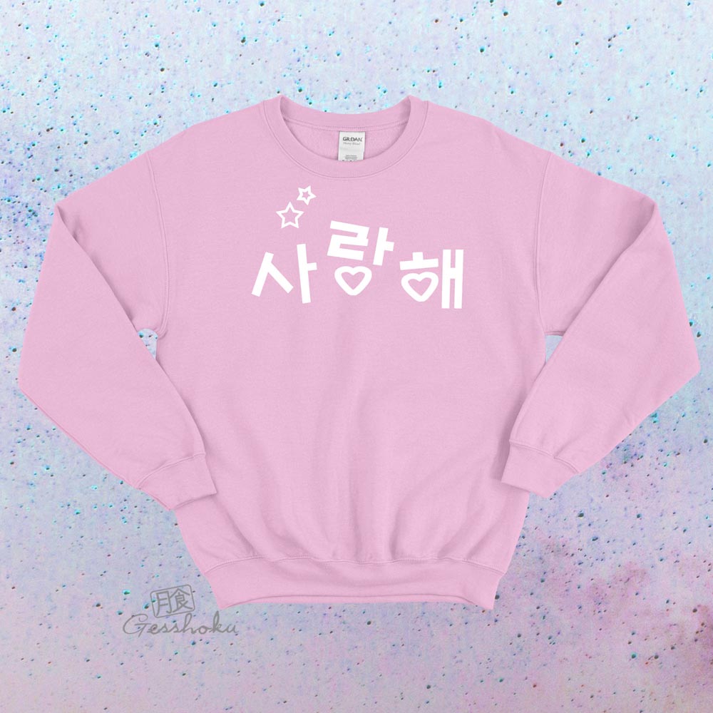 Saranghae Korean "I Love You" Crewneck Sweatshirt - Light Pink