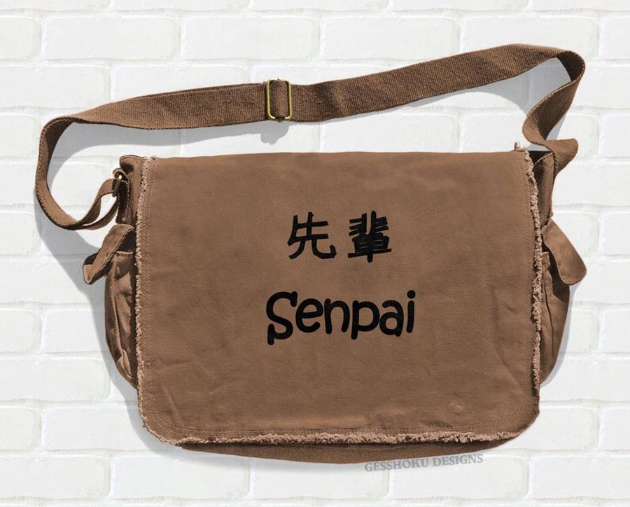 Senpai Japanese Kanji Messenger Bag - Brown