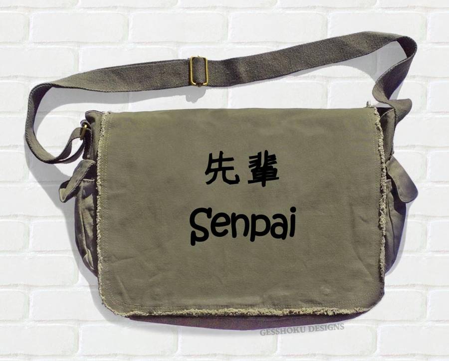Senpai Japanese Kanji Messenger Bag - Khaki Green