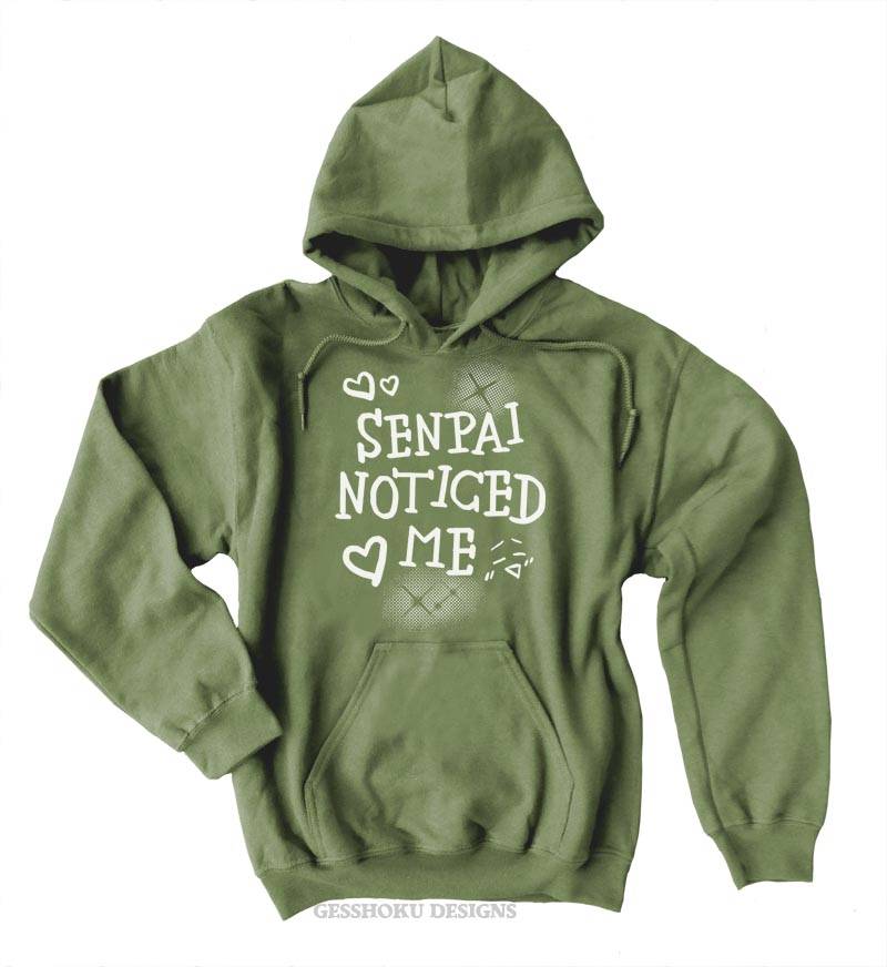 Senpai Noticed Me Pullover Hoodie - Olive Green