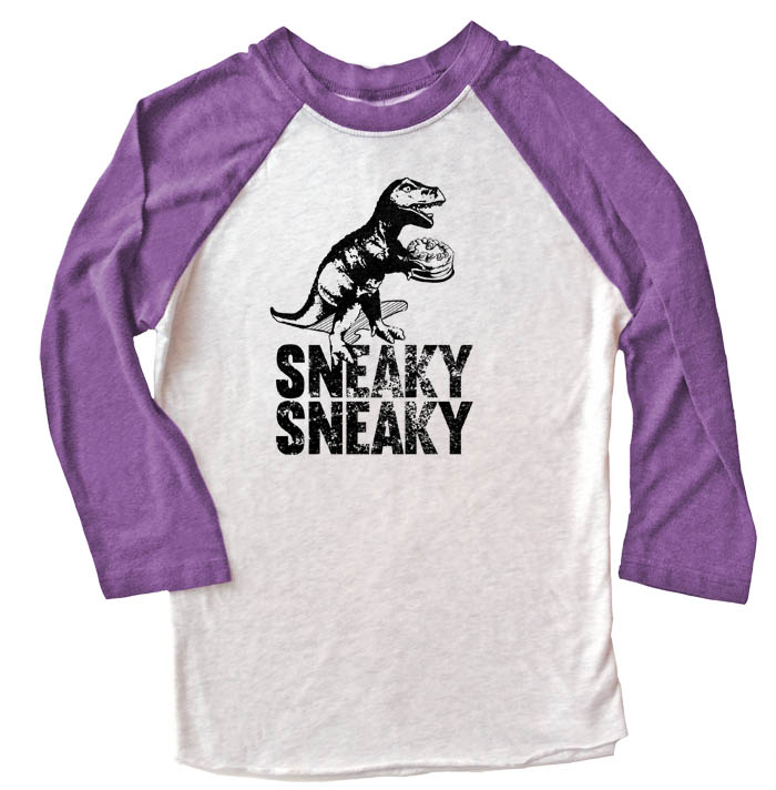 Sneaky Dino Raglan T-shirt 3/4 Sleeve - Purple/White