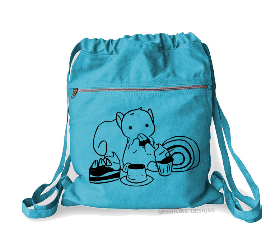 Squirrels and Sweets Cinch Backpack - Aqua Blue