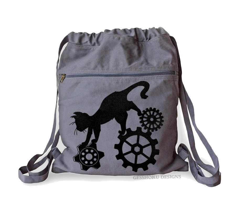 Steampunk Cat Cinch Backpack - Smoke Grey