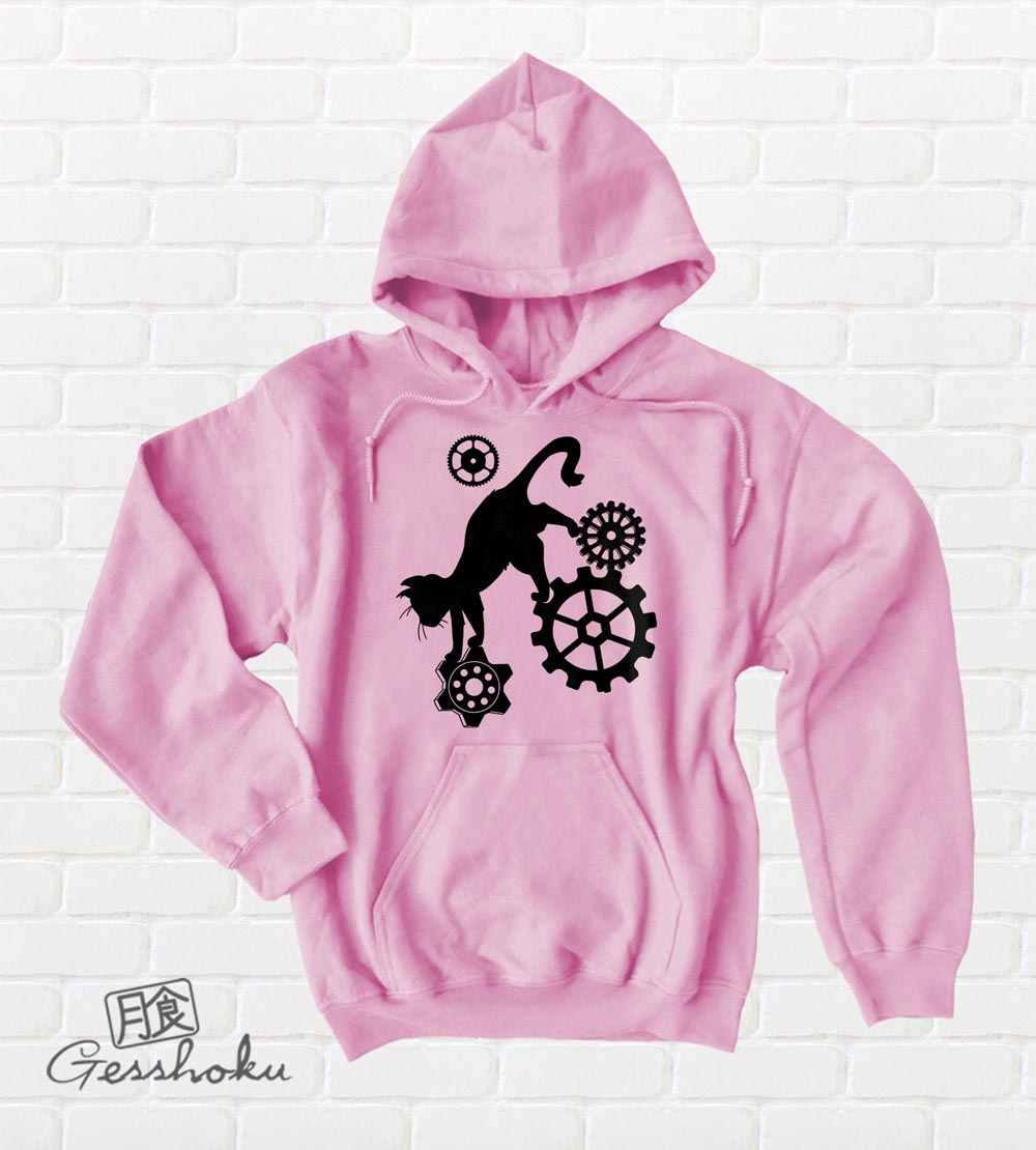 Steampunk Cat Pullover Hoodie - Light Pink