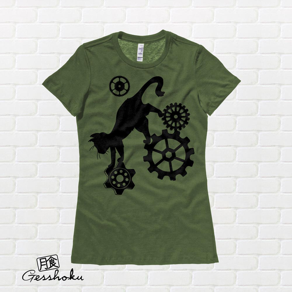 Steampunk Cat Ladies T-shirt - Olive Green