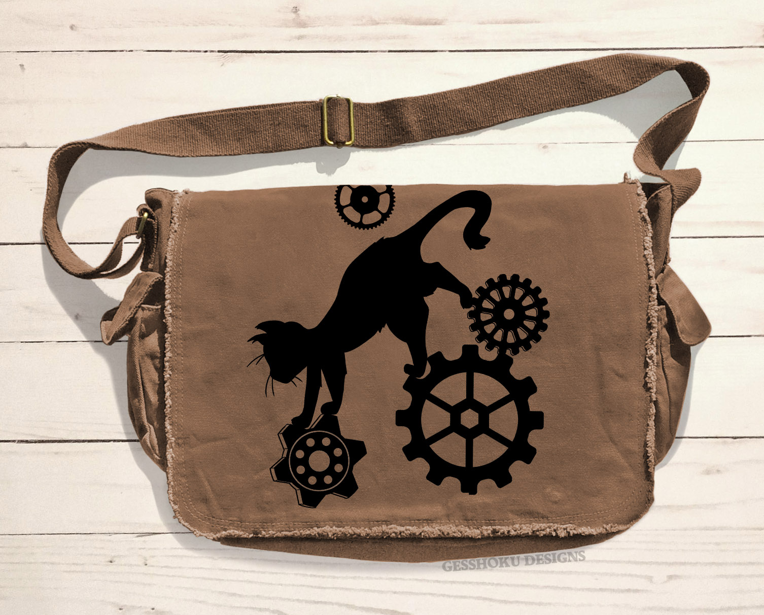Steampunk Cat Messenger Bag - Brown